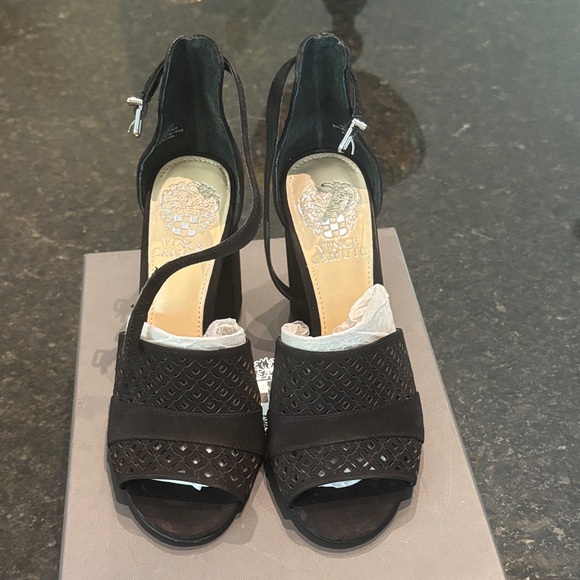 Vince Camuto Black Peep-Toe Heels - Picture 1 of 7